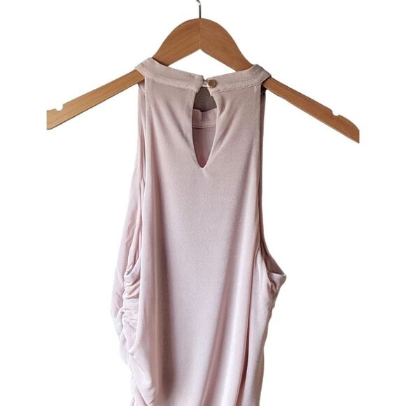 NEW SER.O.YA High Neck Fine Mesh Ruched Cosette Dress in Beige sz M NWT - Picture 7 of 10